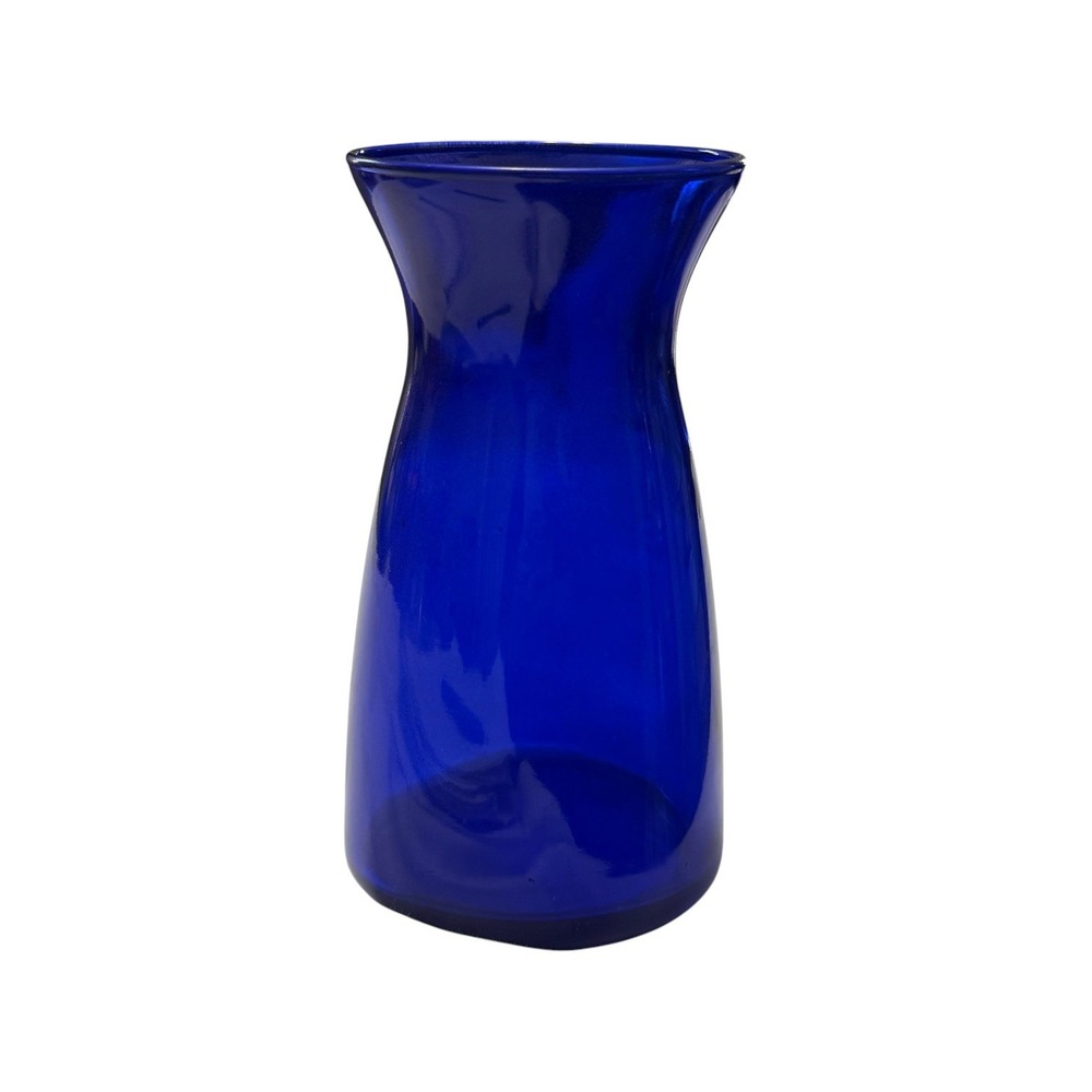 Cobalt Blue Glass Vase 6.5" Flared Rim Hourglass Bud Vase Unmarked Decor